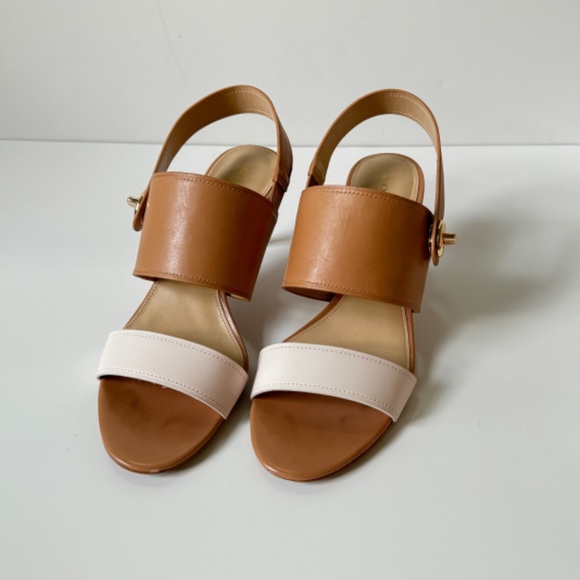 Coach "Marla" Tan / Ivory Leather Dress Sandals Kitten Heels Size 8 M Mint Cond - Picture 5 of 7